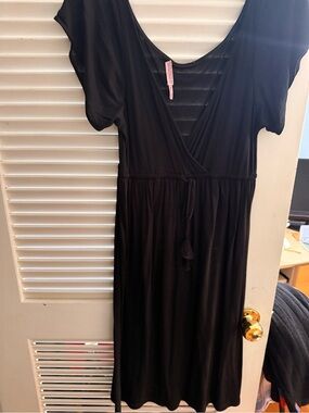 Juicy Couture Black Faux-Wrap Midi Dress with Tie Waist
